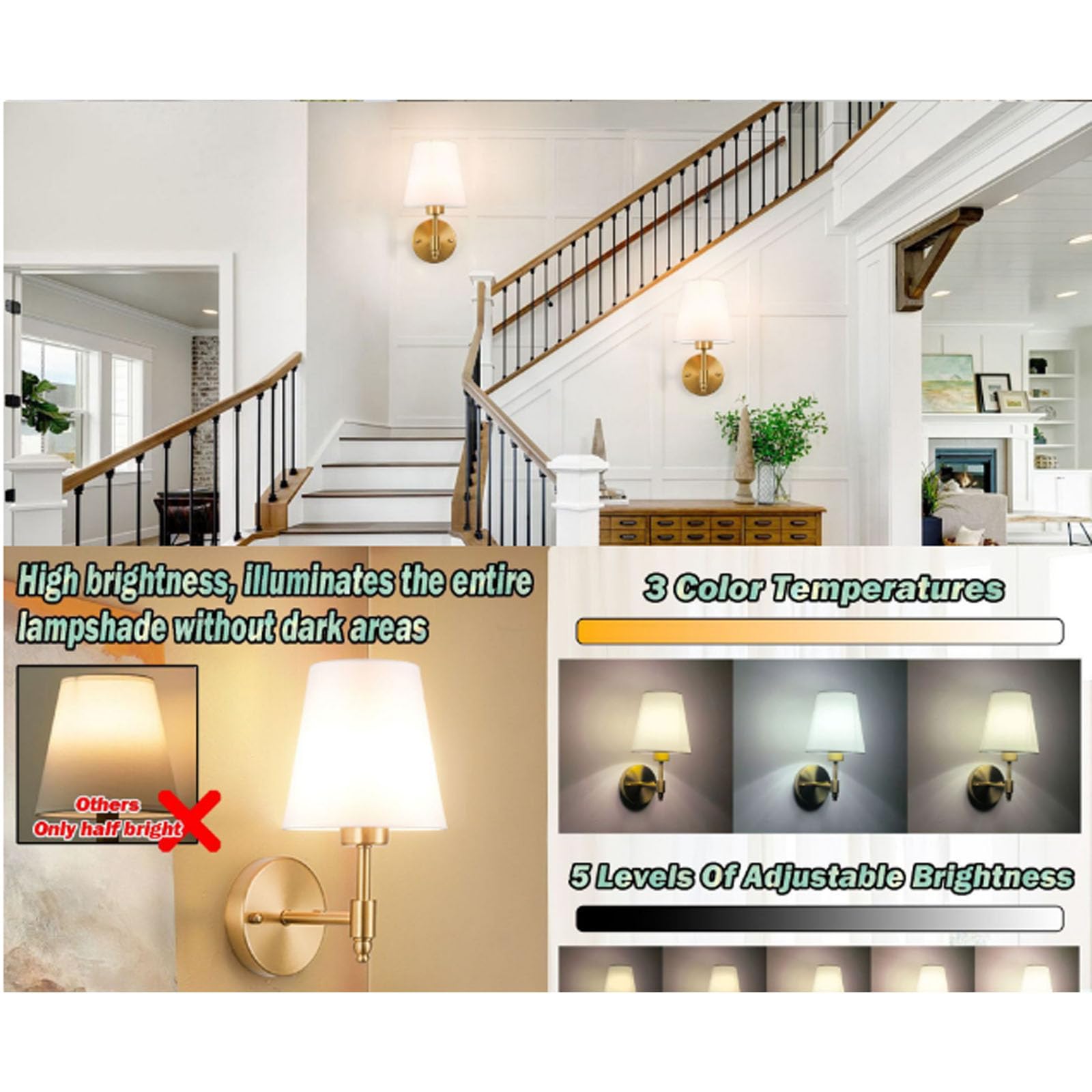 Set di 2 applique da parete, luci ricaricabili, luci a batteria, RGB dimmerabili a 15 colori, lampadine ricaricabili, lampada senza fili per interni, camera da letto, bagno, soggiorno (Dimensioni: 2