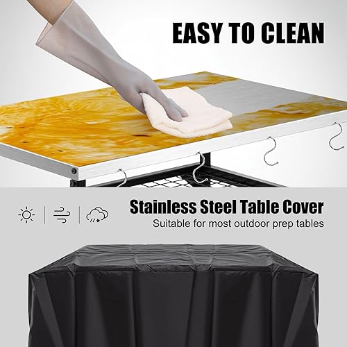 Miniatura 6 de Mesa de parrilla para exteriores de 3 estantes, mesa para horno de pizza con cubierta impermeable, mesa de comedor móvil, mesa de carrito con