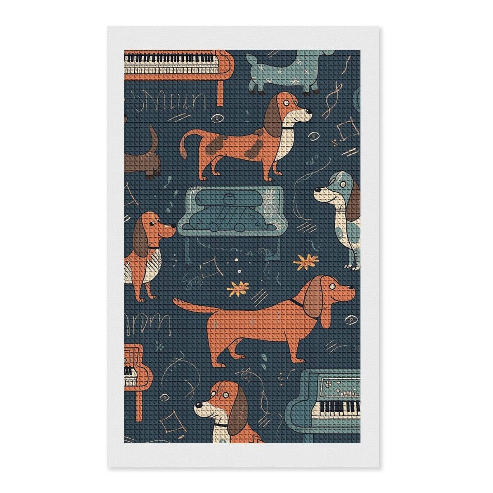 Dachshund and Piano Diamond Art Kits for Adults, DIY 5D Diamonds Painting Kits for Beginner, Round Full Drill Diamond Dots Painting, 12"x20" Diamonds Pictures Gem Art and Crafts Wall Decor