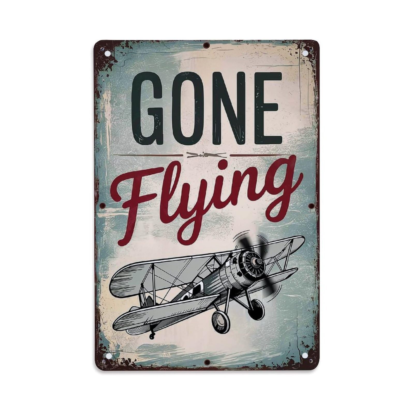 Nestemfo Vintage Gone Flying Airplane Sign Tin Sign Metal Sign, Living Room,Bar, Home, Bedroom Wall Decor,Retro Metal Poster 8X12 Inches