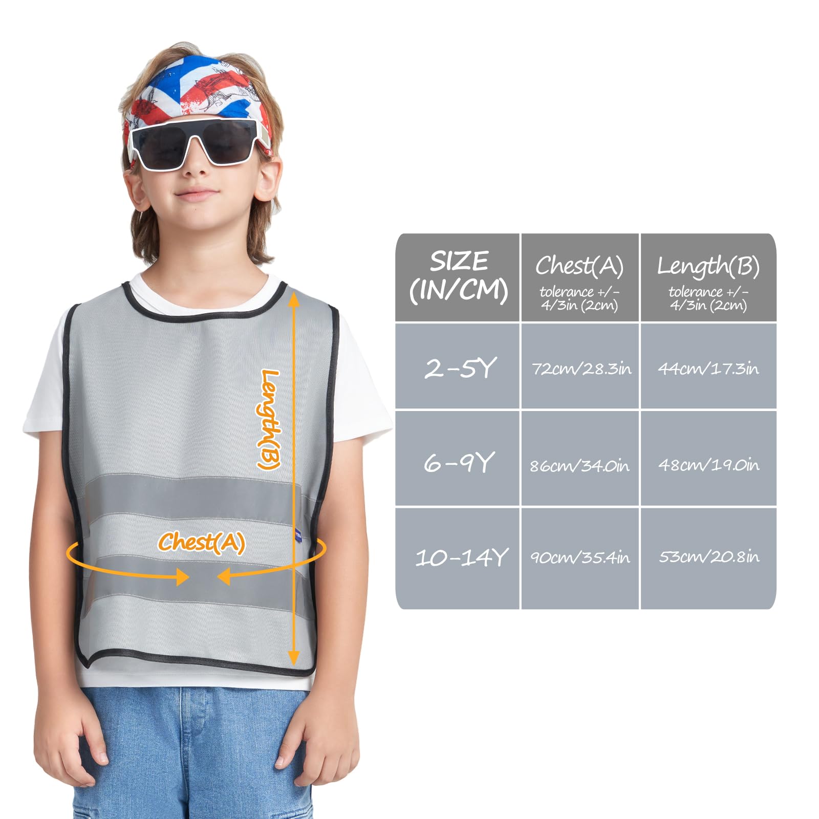 AYKRM 6-9 Year Hi Vis Vests for Kids grey Kids High Visibility Reflective Vest Grey High Vis Vests Jacket for Kids - Image 3