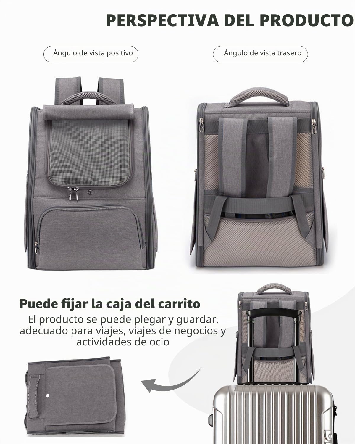 PETCUTE Transportin Gato Mochila Perro Pequeños Bolsa para Transportar Gatos Transpirable Viaje Mochila para Llevar Perros Gato Gris