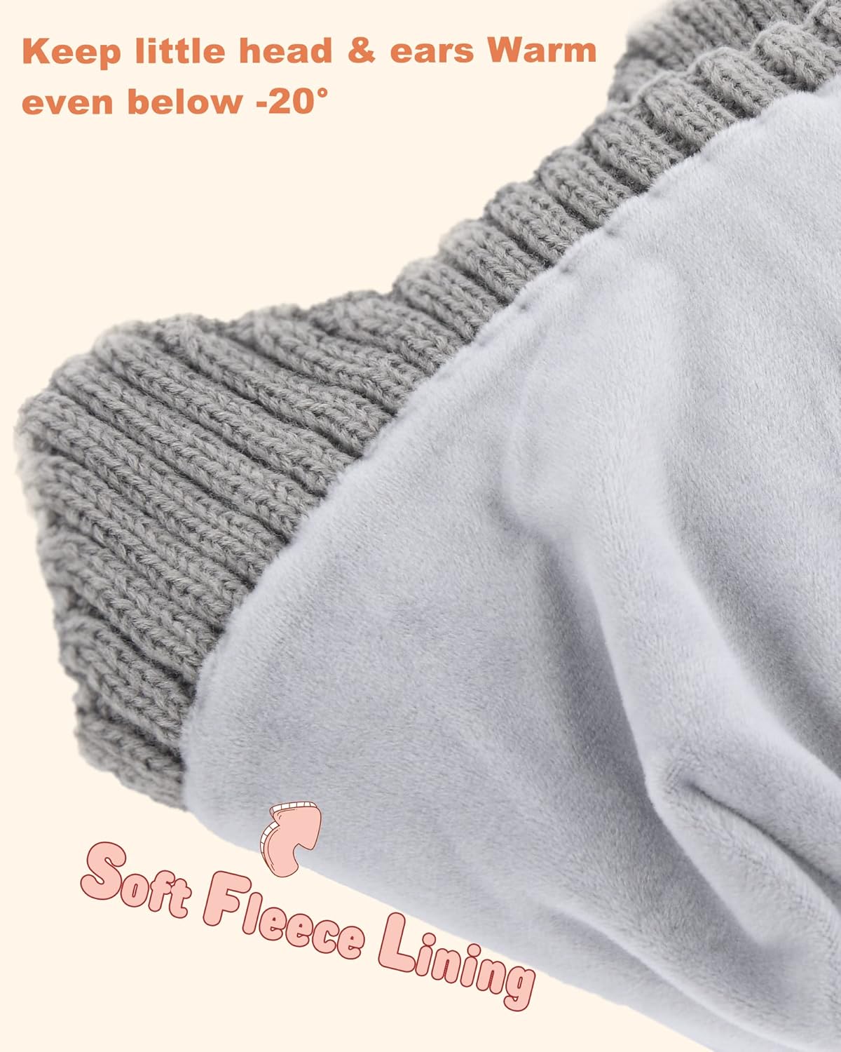 Baby Beanie Fleece Lined Toddler Winter Hat with Ear Flaps Little Girls Boys Warm Hats Cute Beanies for Kids - Image 3