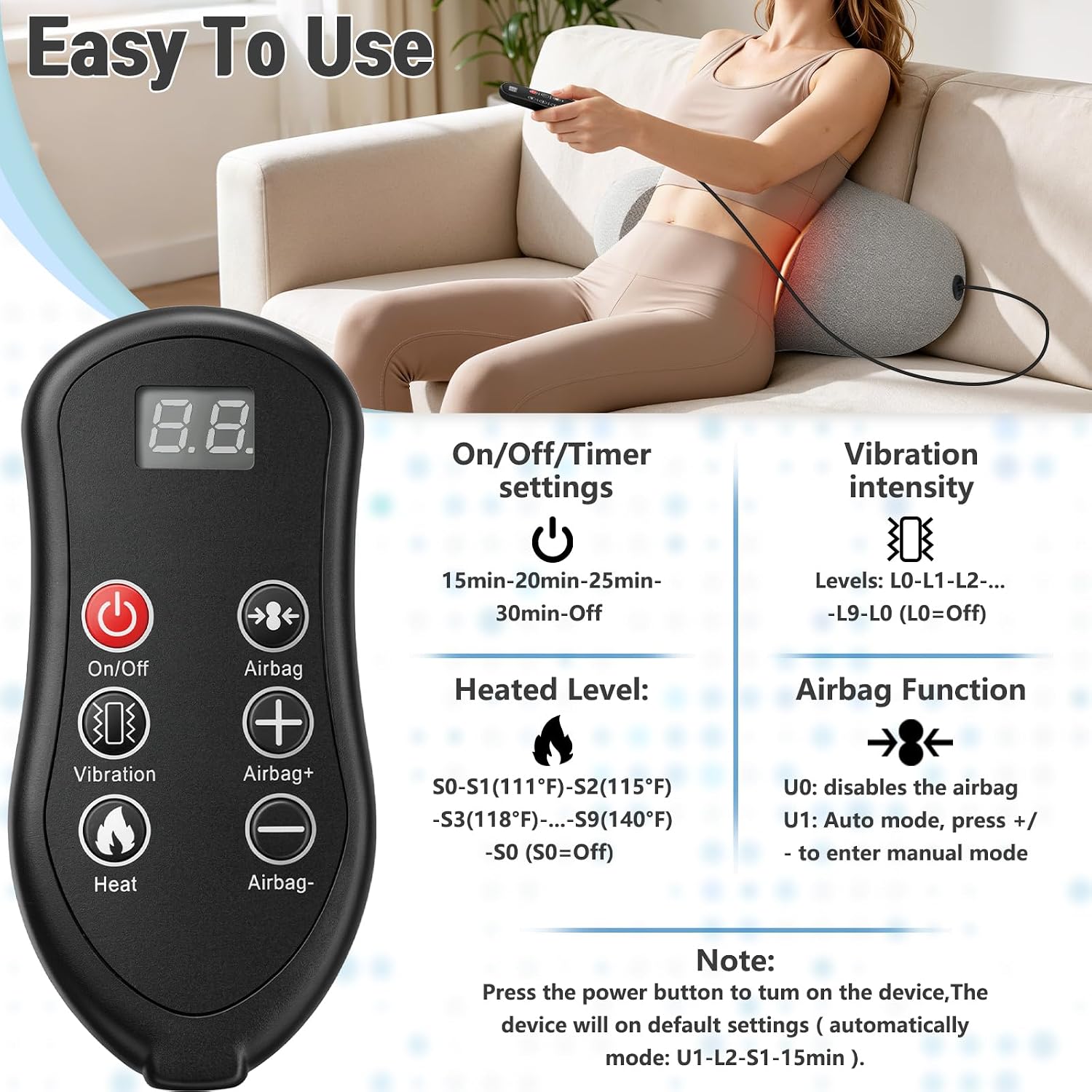 Inmoredo 3 in 1 Electric Lumbar Support Pillow with Heated, Vibration & Traction Massage for Back, Adjustable Triple Fusion Back Support Pillow for Home, Office, Car