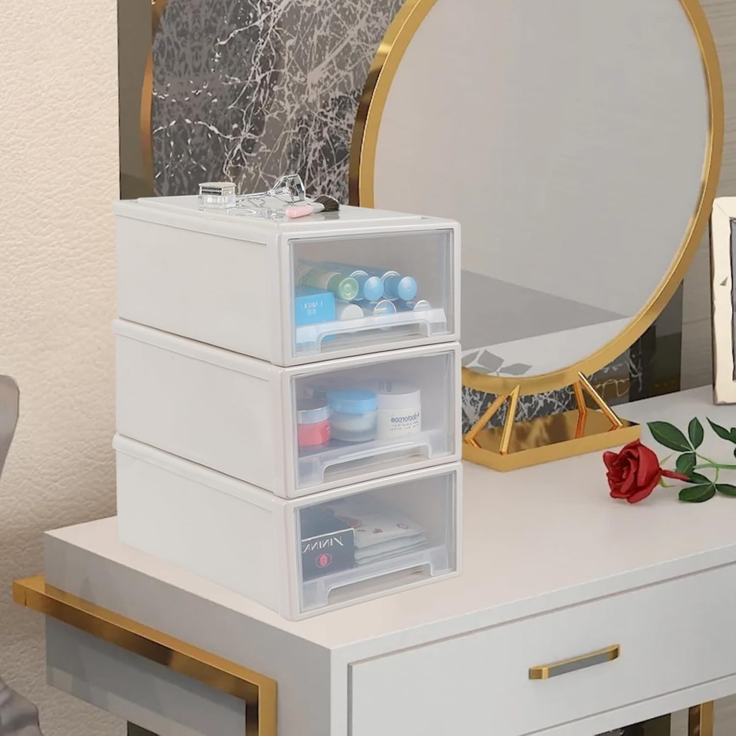 3-Pack Plastic Storage Drawer, 12 Quart Stacking Drawer Unit