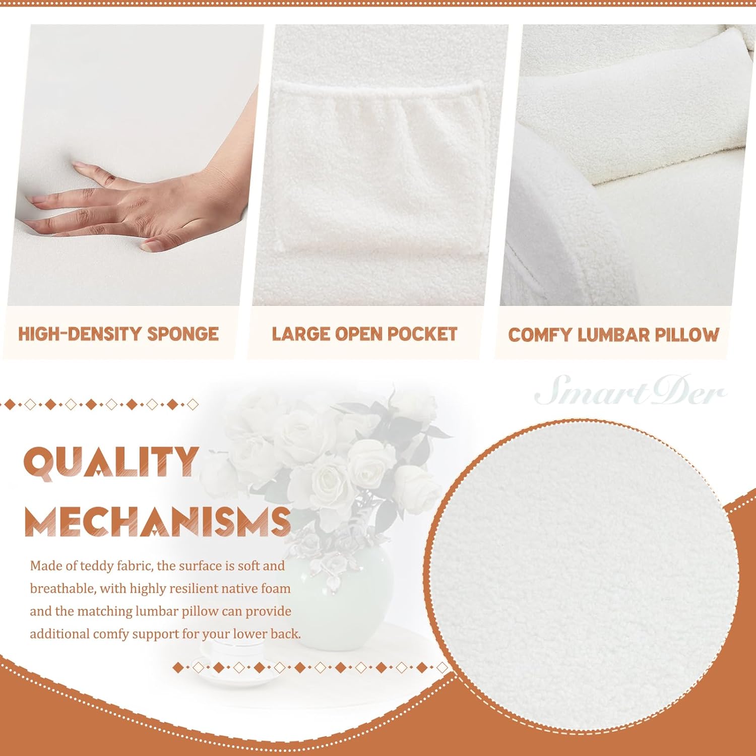 Rocking Chair Nursery with Foot Rest, Comfy Nursery Chair Glider Rocker with Pillow and Pocket, Modern Wingback Accent Armchair with for Living Room, Bedroom, Lounge, Home Office, Ivory Ivory Teddy image 5 of 7 B0CTQM9MKR