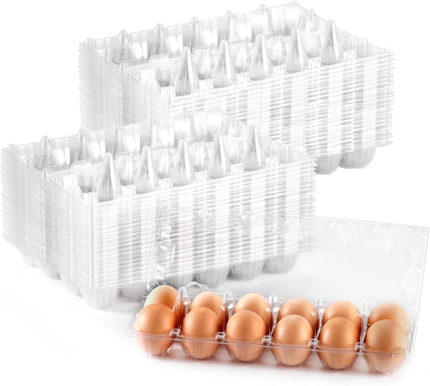120 Pack Egg Cartons Cheap Bulk Large Egg Cartons Clear Empty Plastic Egg Containers for Home Ranch Farm Commercial Market Display, 2×6 Grids