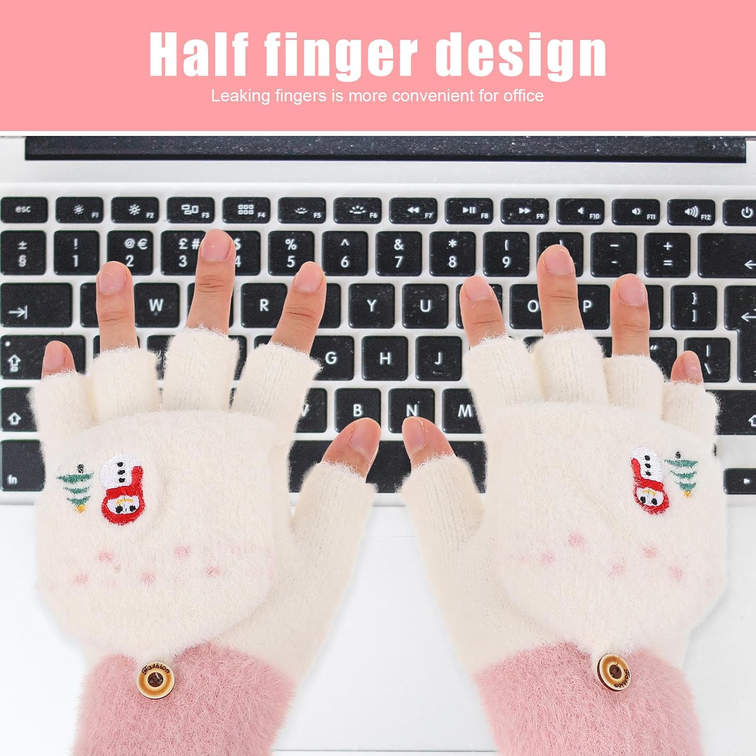 Warm Gloves Half-finger Acrylic Knit Flip-cover Mittens Cartoon Xmas Pattern Soft Cozy Winter Gloves for Boys