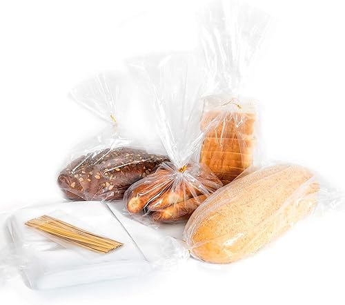 Miniatura 2 de Bolsas de pan con lazos, reutilizables, 201 bolsas transparentes y 201 lazos, bolsas de pan para pan casero y pan de panadería ajustables