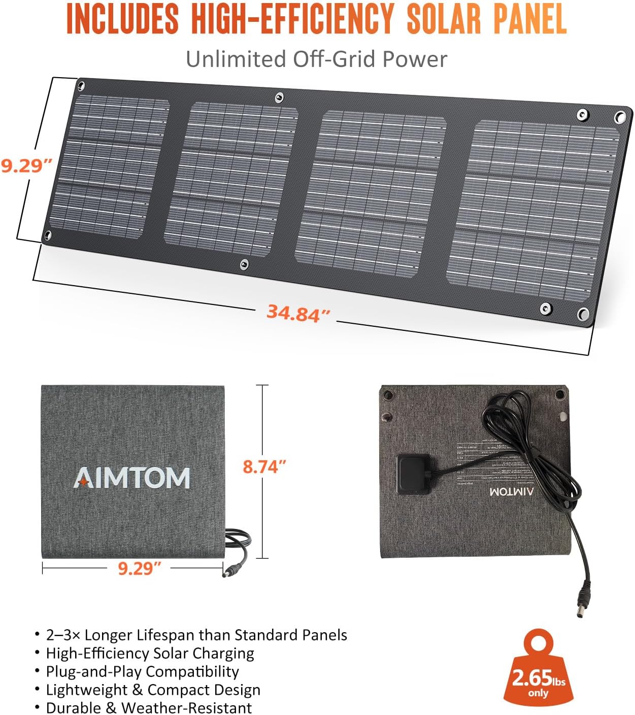 AIMTOM 200W Portable Power Station with 30W Solar Panel Bundle – 173Wh Lithium Battery, 250W Peak AC, USB-A, USB-C and 12V DC Outputs, High-Efficiency Solar Generator for Camping RV Emergency Backup