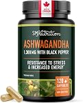 Ashwagandha Supplement 1300MG | High Strength Resistance to Stress & Increase Energy | Organic Ashwagandha Powder Capsules with Black Pepper for Absorption | Made in Canada | 120 Ct (2-Month Supply)