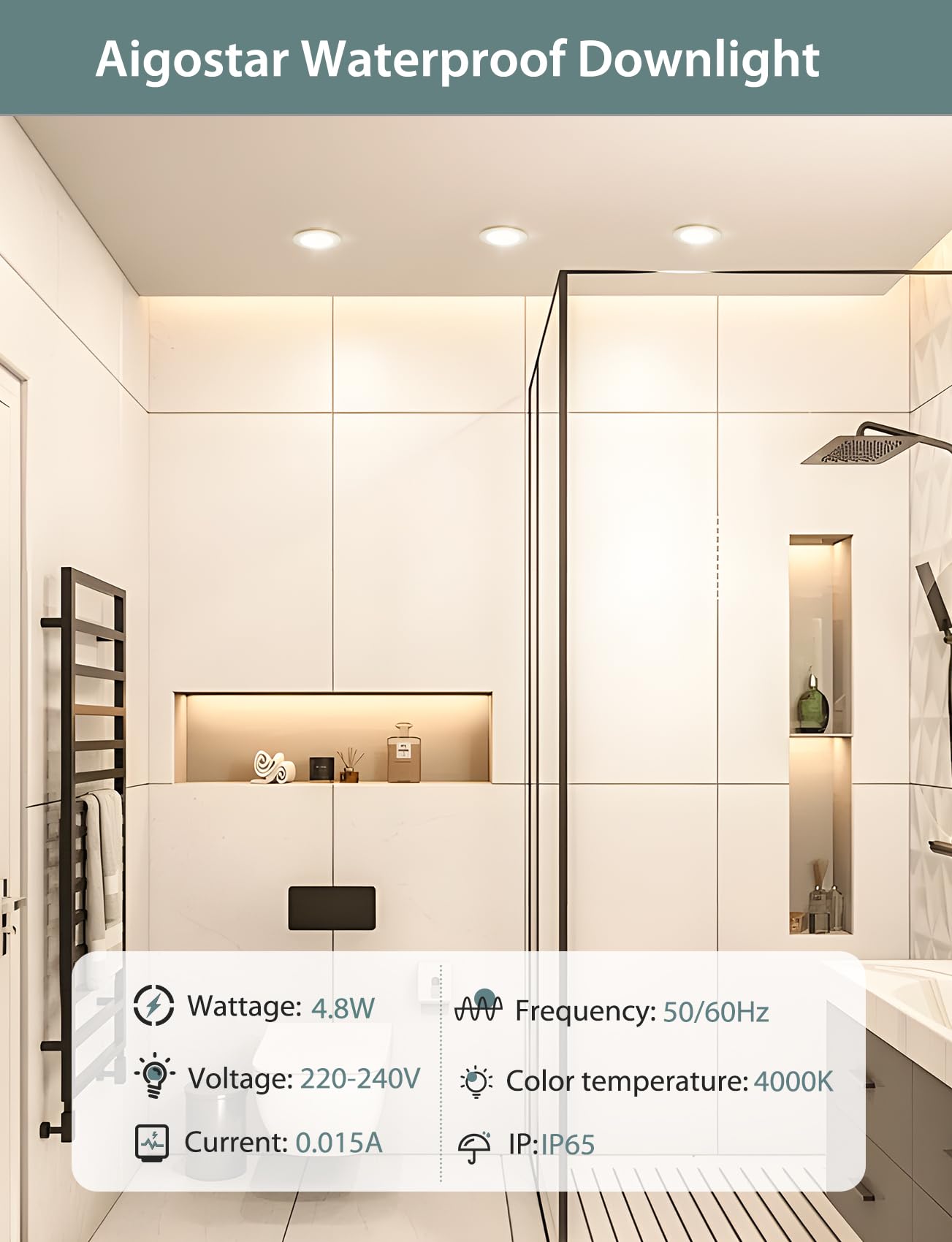 Aigostar Downlight LED Techo Empotrable 4.8W IP65 Impermeable, Ojos de Buey 4000K Luz Natural, Downlight LED Baño Extraplano Blanco, ø87*H35mm, 6 pack