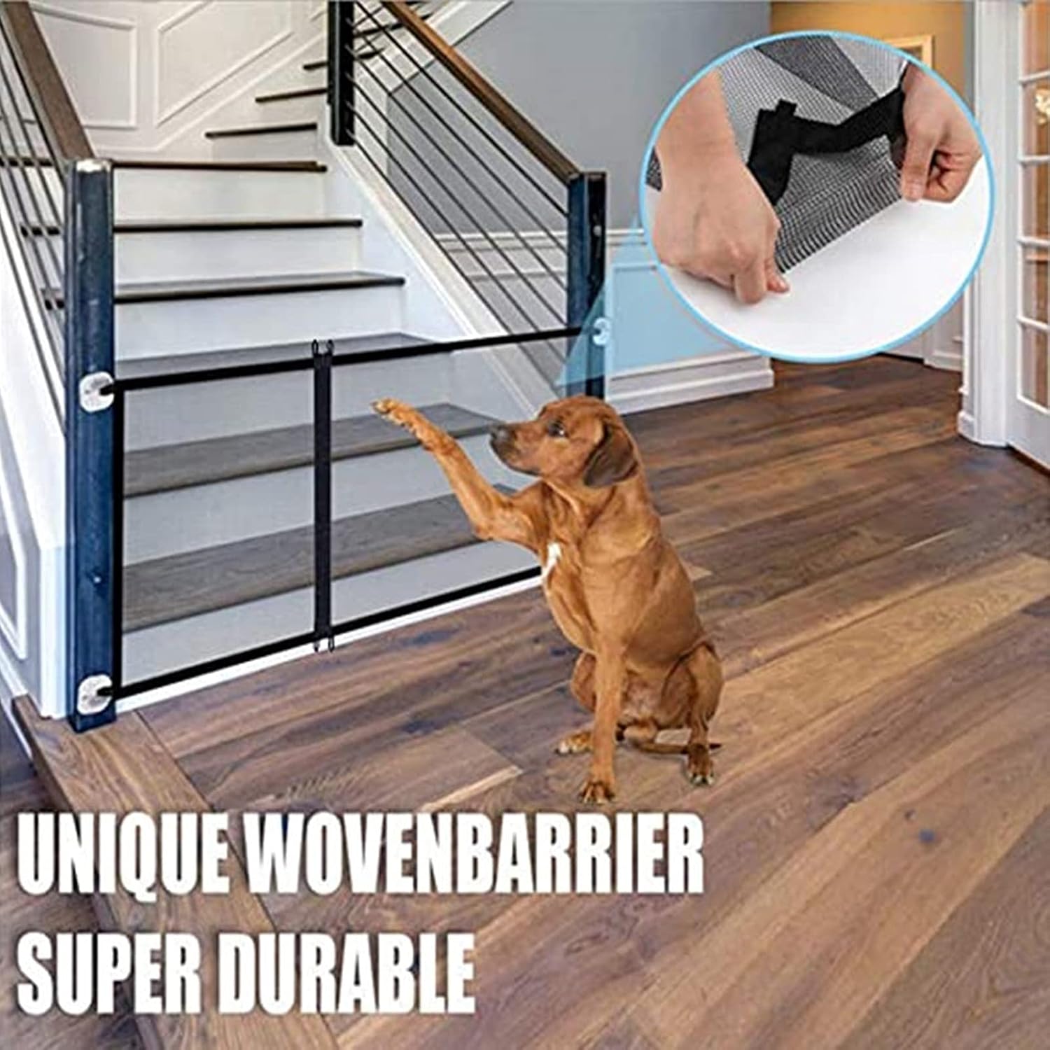 Gate, Dog Isolation Fence, Pet Safety Guard Gate with Sticky Hooks and Telescopic Rods Dog Mesh Gate Foldable Mesh for Pets to Play and Rest Child Safety Gates(110*72CM (without zipper)) image 2
