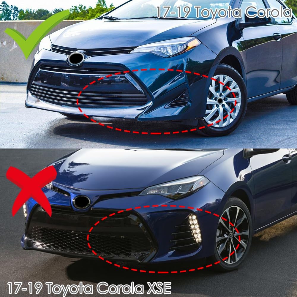 3PCS Front Bumper Lip Kit fit for compatible with 2017-2019 Toyota Corolla L/LE/XLE, Type-S Style Splitter Trim Protection Spoiler, Air-Dam-Chin-Diffuser (Painted Black)