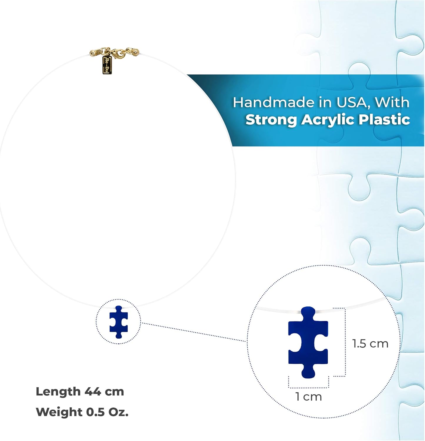 RE-DO BRICKS Autism Awareness Blue Puzzle in Acrylic Charm w/Nylon Choker 16" Great Gift for Blue Moms, Therapists, Teachers and Beloved Ones, To support TEA/Autism. Unique, Original and Comfy.
