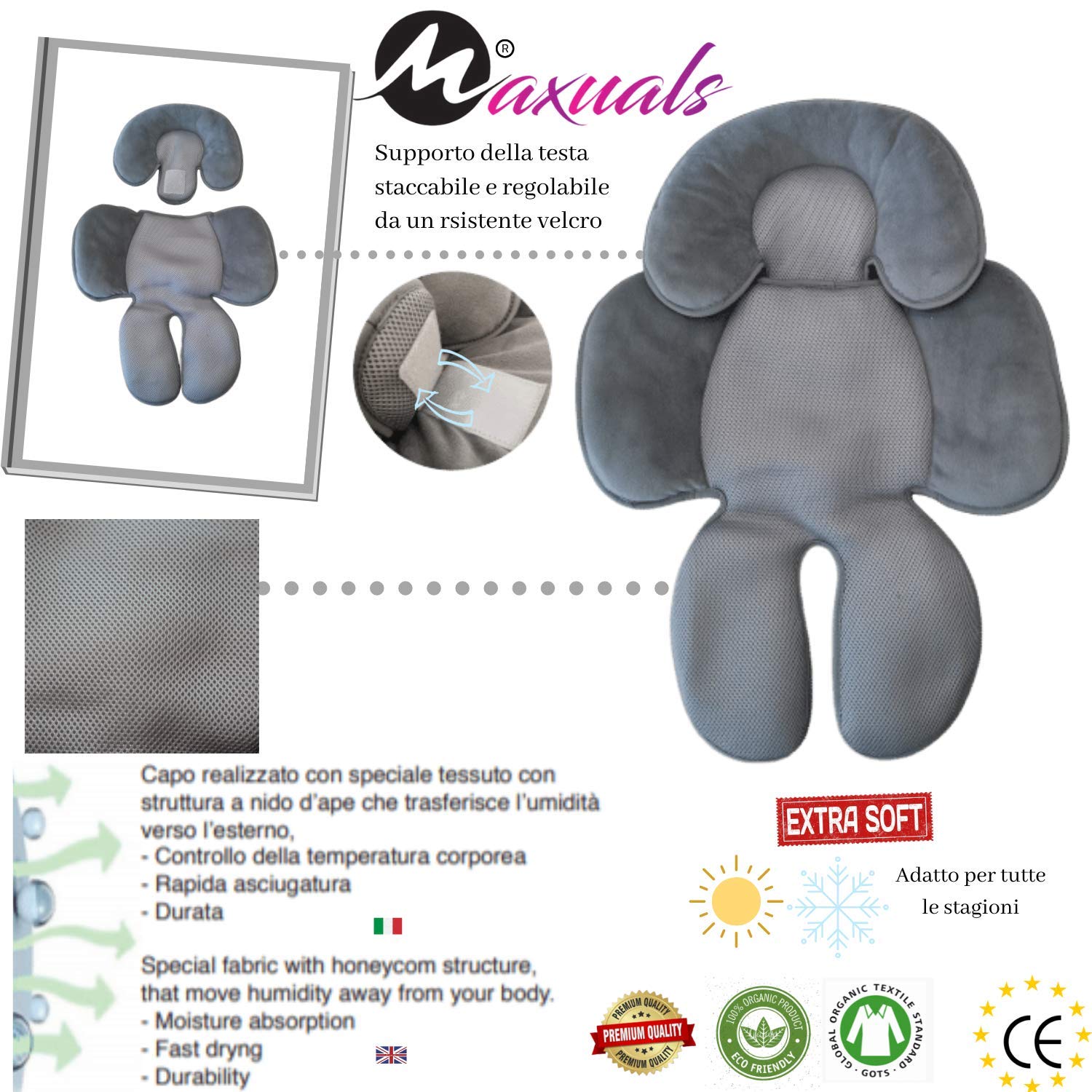 Riduttore Passeggino Universale Ovetto Neonato Cuscino Seggiolino Auto Culla Traspirante Leggero Protezione Testa Bimbo 0-12 Mesi