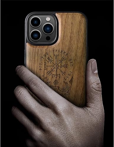 Miniatura 2 de Carveit Funda magnética de madera para iPhone 13 Pro Max madera real dura y TPU suave Funda protectora híbrida a prueba de golpes, funda de madera
