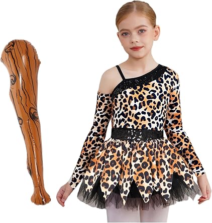 Wild Caveman Girl Tutu Set Leopard Print Dress Inflatable Club Toy for Big Girls Fancy Dress Up Dance