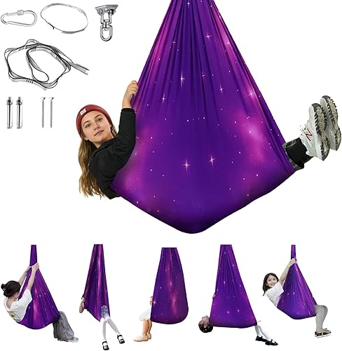 Miniatura 18 de Columpio sensorial para niños y adultos, columpio de terapia de doble capa para interiores y exteriores, columpio para acurrucarse con accesorios