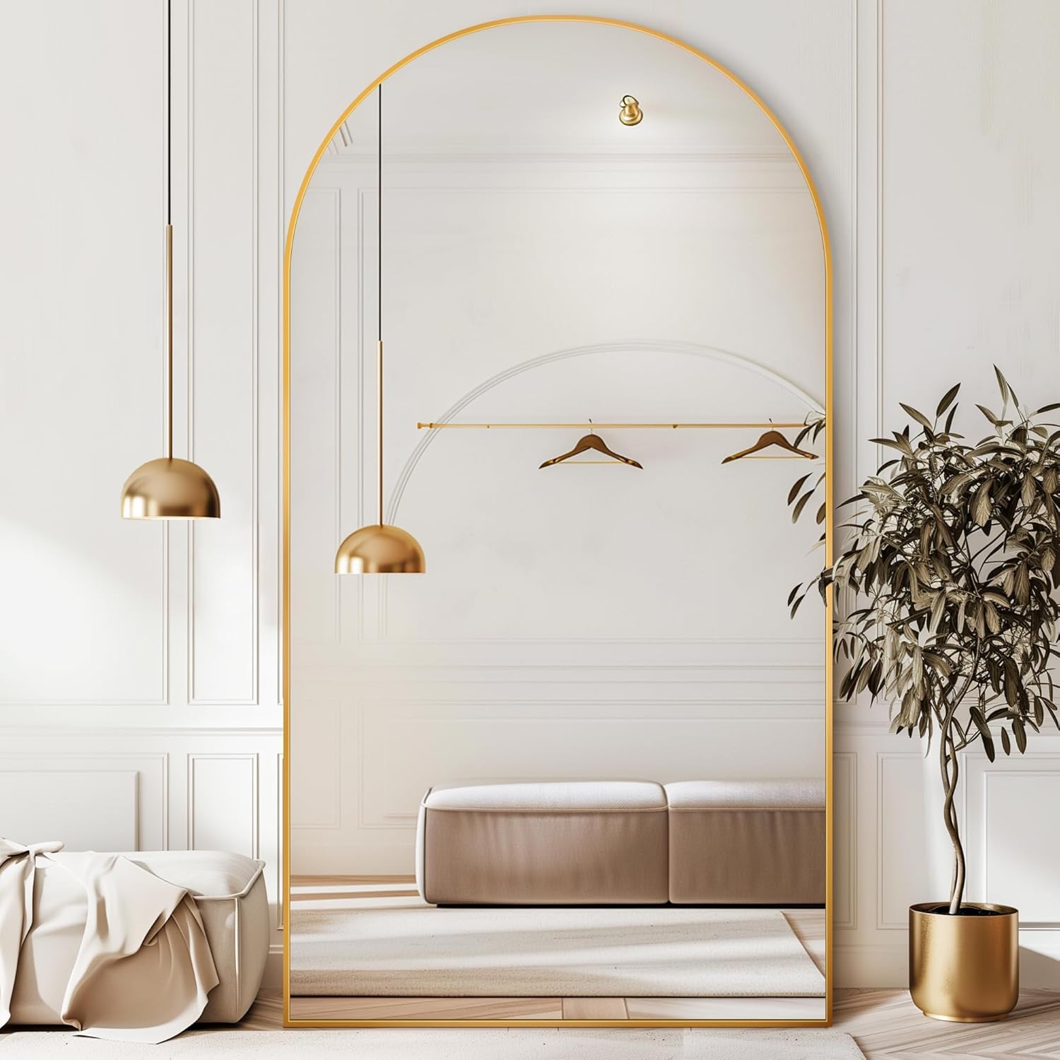 Antok Full Length Mirror, 78"x38" Arched Floor Mirror, Mirror Full Length with Stand, Wall Mounted Mirrors for Living Room Bedroom,Gold