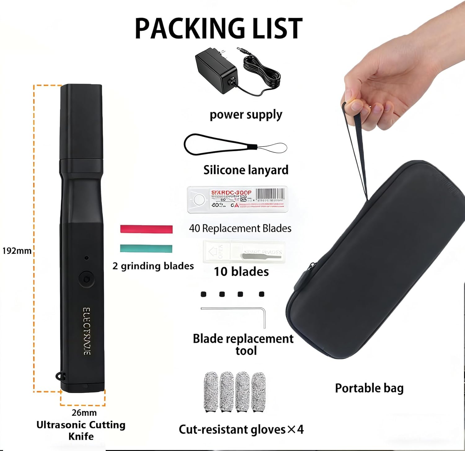 2-in-1 Ultrasonic Cutter 30W Handheld Ultrasonic Knife, 40,000 vibrations per second, 98g lightweight, comes with 50 blades and 2 grinding discs, suitable for 3D models and resin
