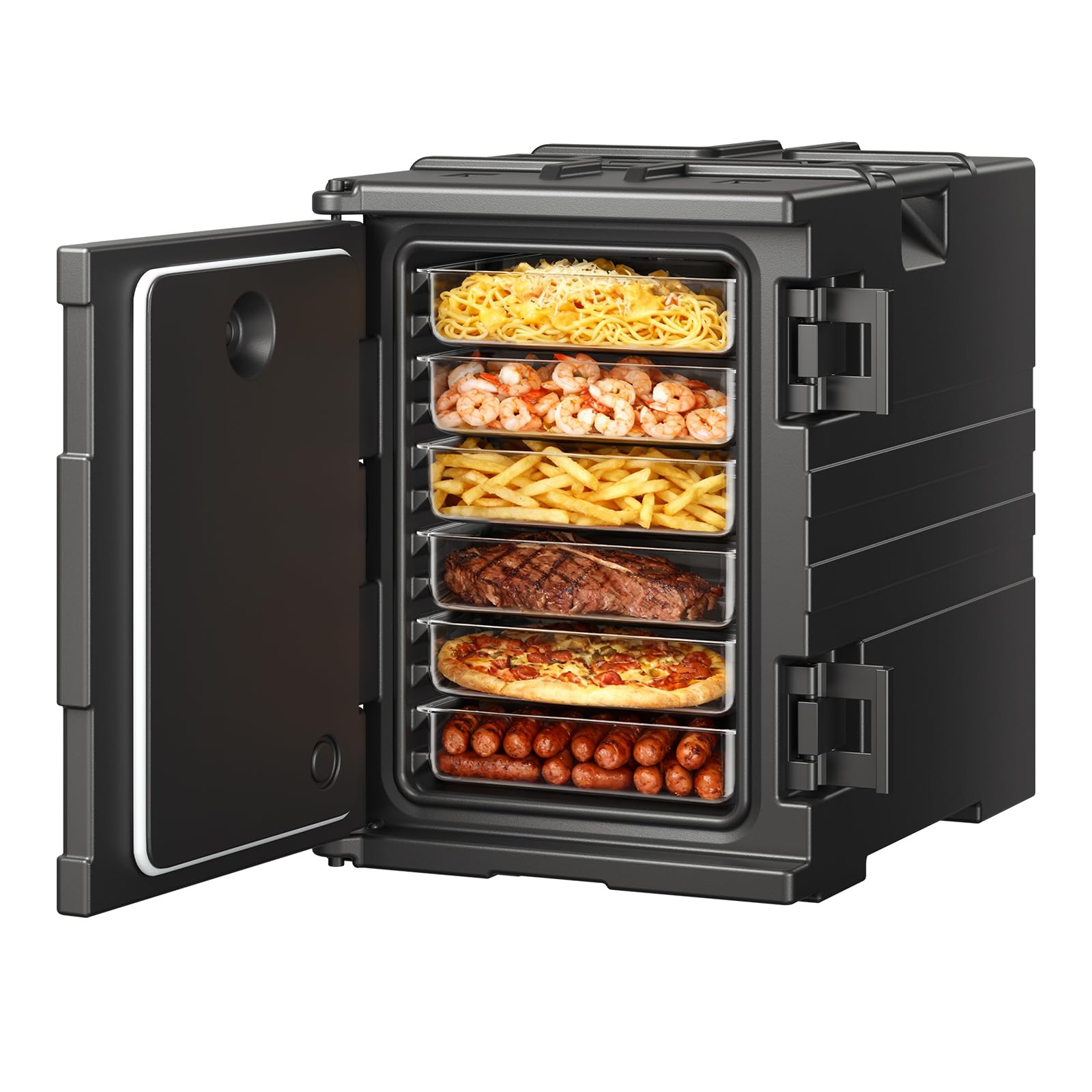 VEVOR Conteneur Isotherme 90 L, Boîte de Transport en LLDPE à Chargement Frontal, avec Poignées et Double Boucles, pour Garder au Chaud ou Froid Traiteur Restauration Restaurant Cantine 445x645x610 mm