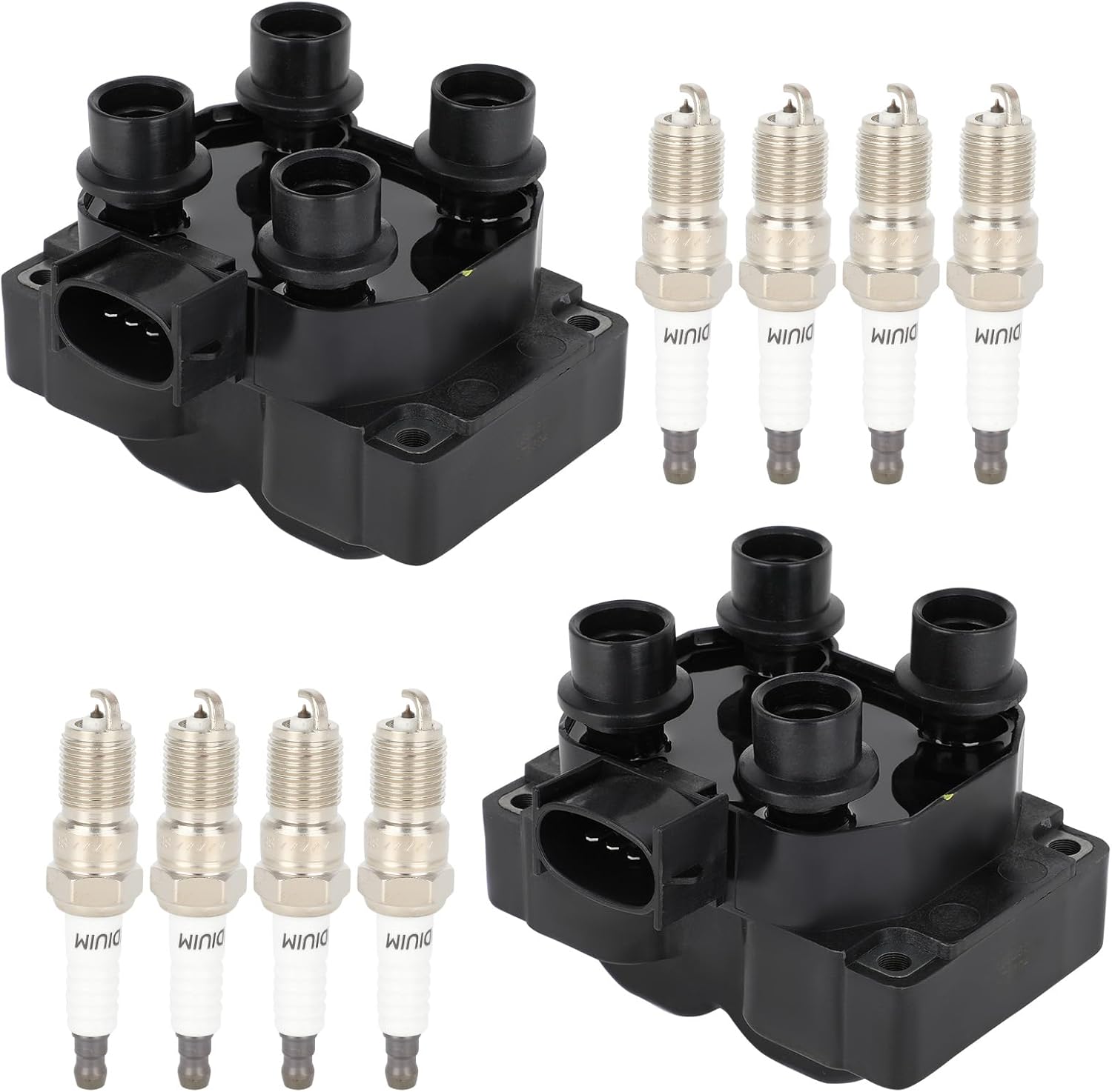 2 Ignition Coil Pack with 8 Spark Plugs Compatible with 1995-1999 for Ford Contour 2.0L 1992-1997 for Ford Crown Victoria 4.6L 1997-1999 for Ford E-150 Econoline 4.2L Replace FD487,DG530