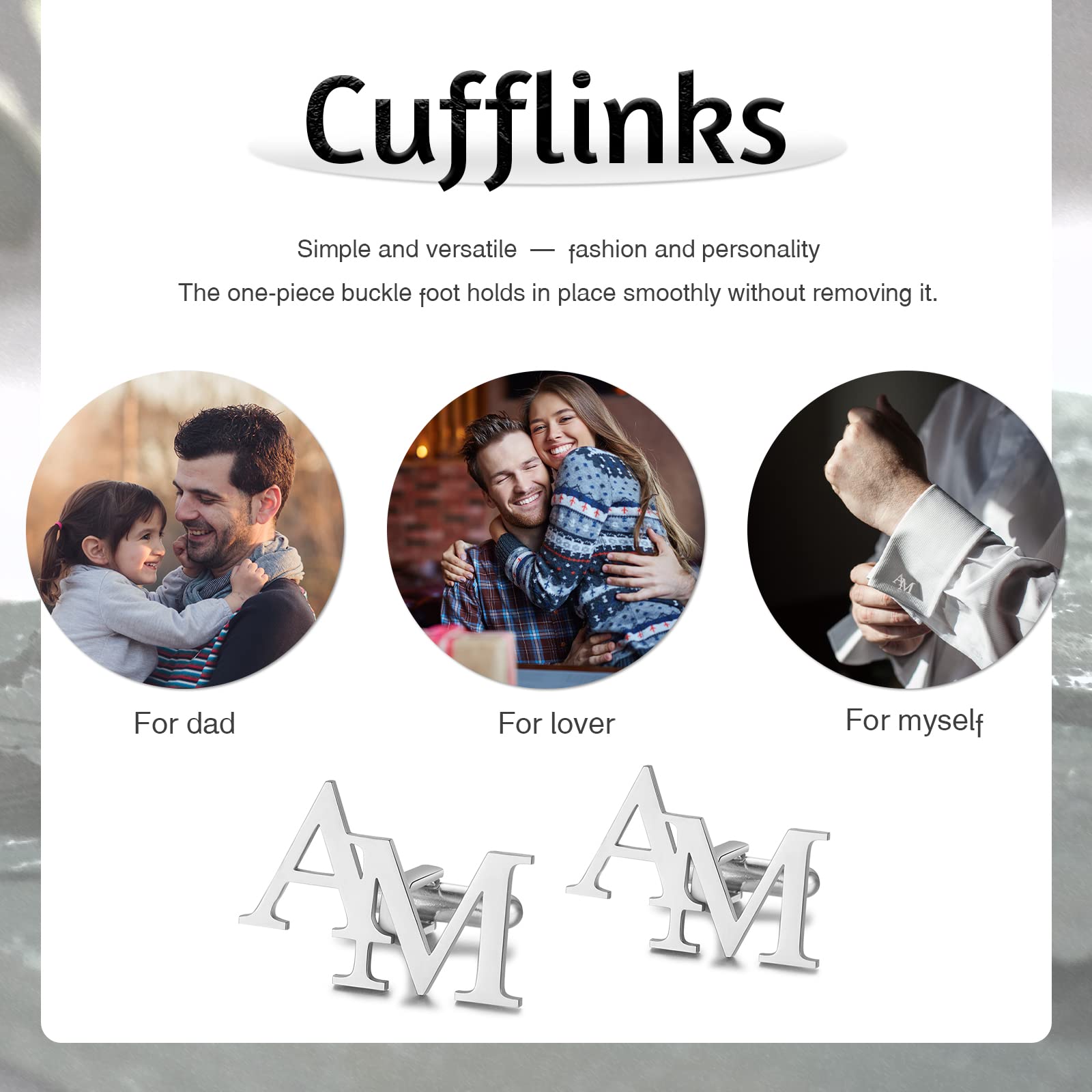 Gemelos Personalizados para Hombres, 1 Par de Gemelos de Padre de Acero Inoxidable con Iniciales Personalizadas, Regalo de Cumpleaños para el Día del Padre, Día de San Valentín, para Esposo Abuelo