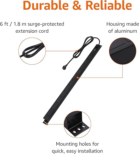 Miniatura 3 de Tienda Basics Regleta protectora de sobretensiones, 12 tomas, resistente, metal, 600 julios, cable de extensión de 6 pies, montable, rectangular,