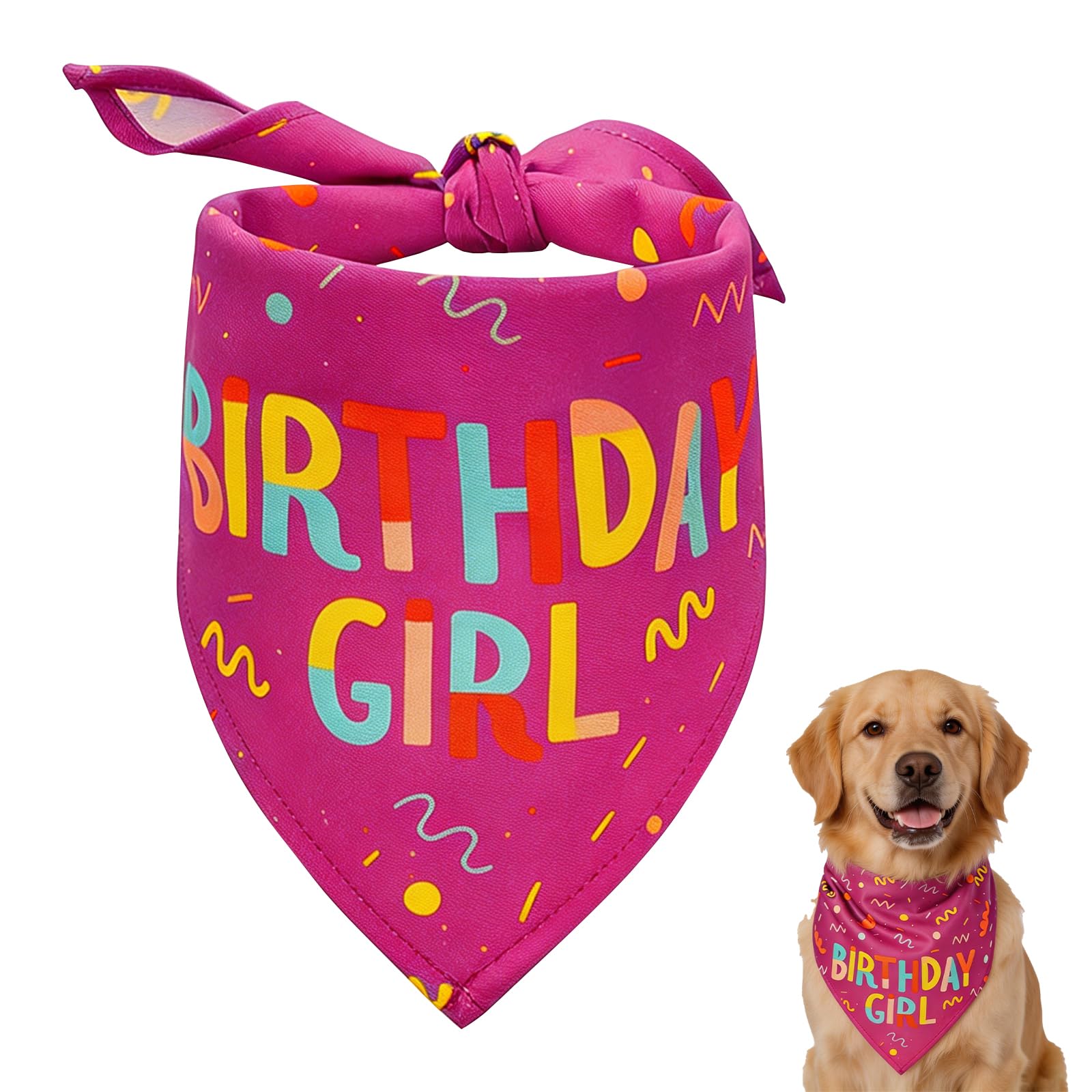 FuninCrea Dog Bandana for Birthday, Triangle Dog Birthday Bandana Washable Scarfs for Small Medium Large Dogs, Dogs Scarfs Bandanas Pets Accessory Perfect for Birthdays (Pink-Birthday)