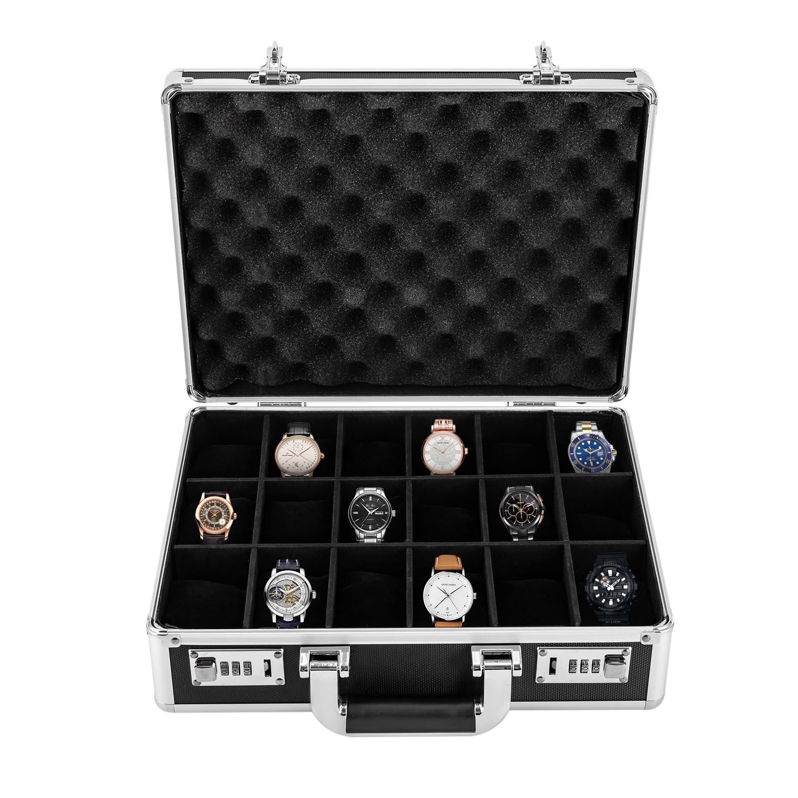 Boîte à Outils de Bureau Innytund pour Montres et Accessoires, 618 emplacements, Noire, 36 x 27,8 cm, avec Serrure, présentoir, étui Rangement Bijoux Collection, Organisateur prote