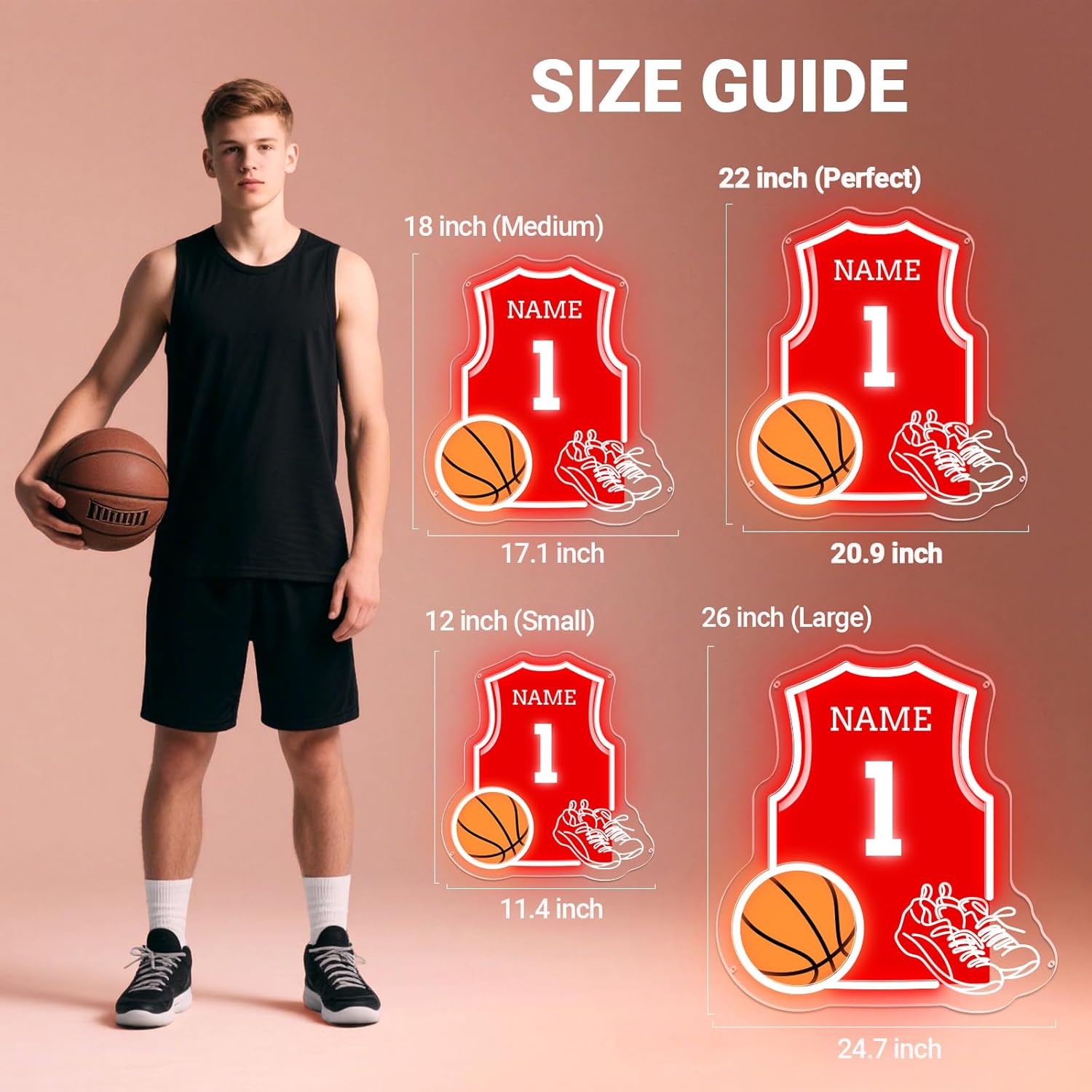 Custom Basketball Jersey Neon Sign, Personalized Basketball Team Name Number LED Neon Light for Wall Decor, Customized Light up Sign for Boys Bedroom Game Room Man Cave Club Fans Lovers Gifts