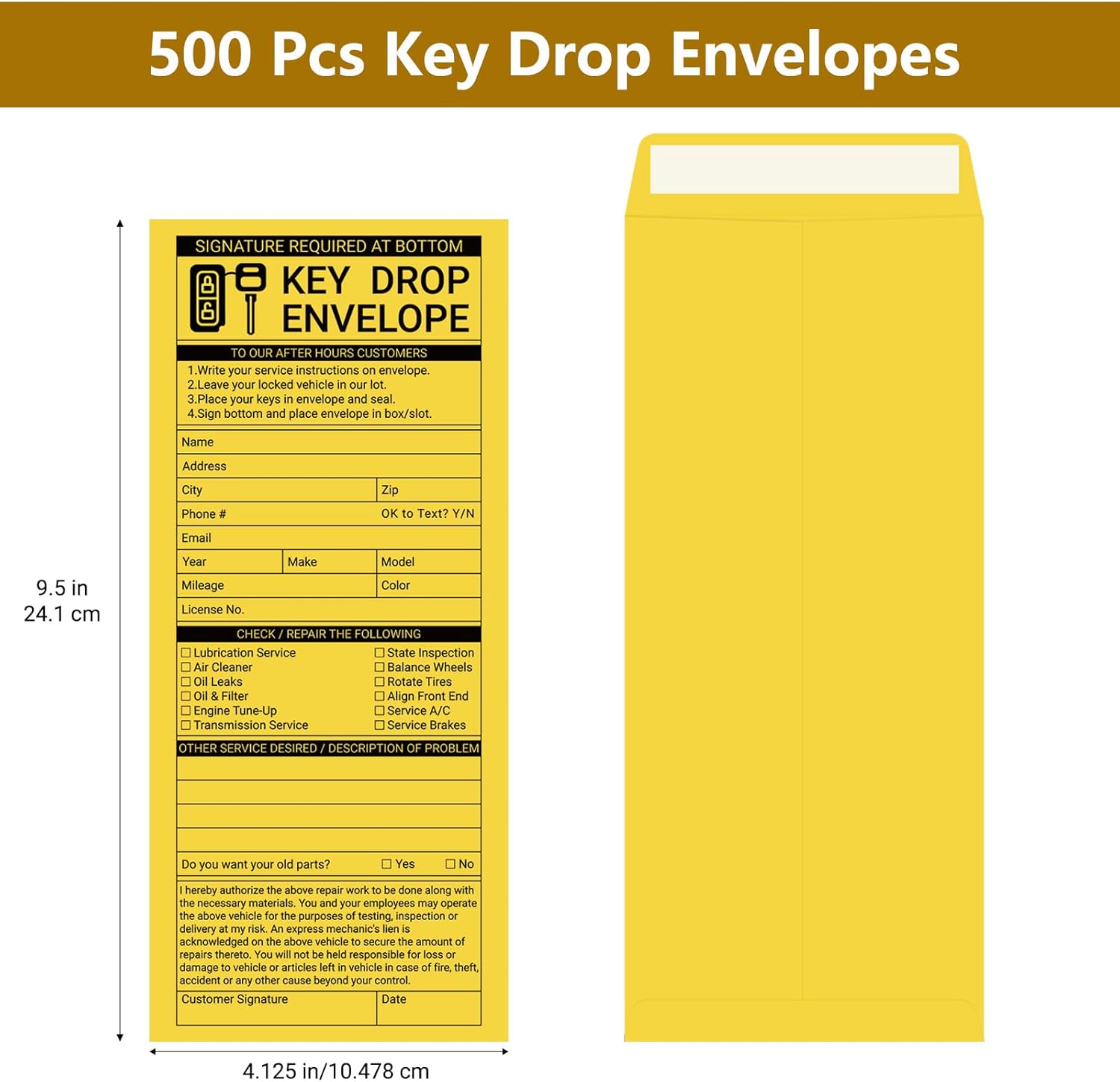 zmybcpack 500 Pcs Self Adhesive Key Drop Envelopes for After Hours - Auto Shop Repair Service Drop Box Envelopes Overnight Automotive Night Drop Envelope, Kraft, 4.125" x 9.5"