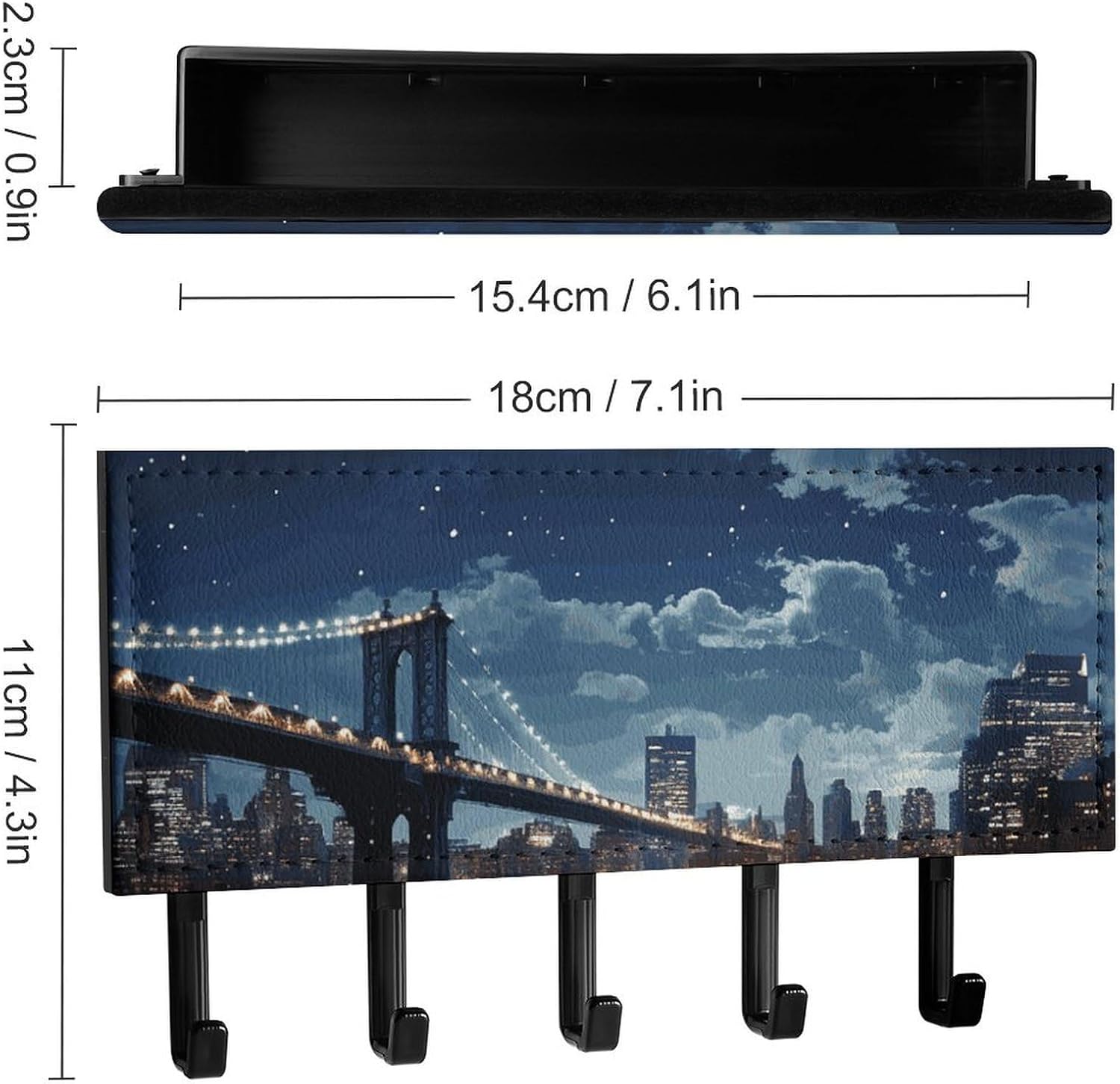Moon Light New York City Key Holder Wall Mounted, Adhesive Key Rack image 2
