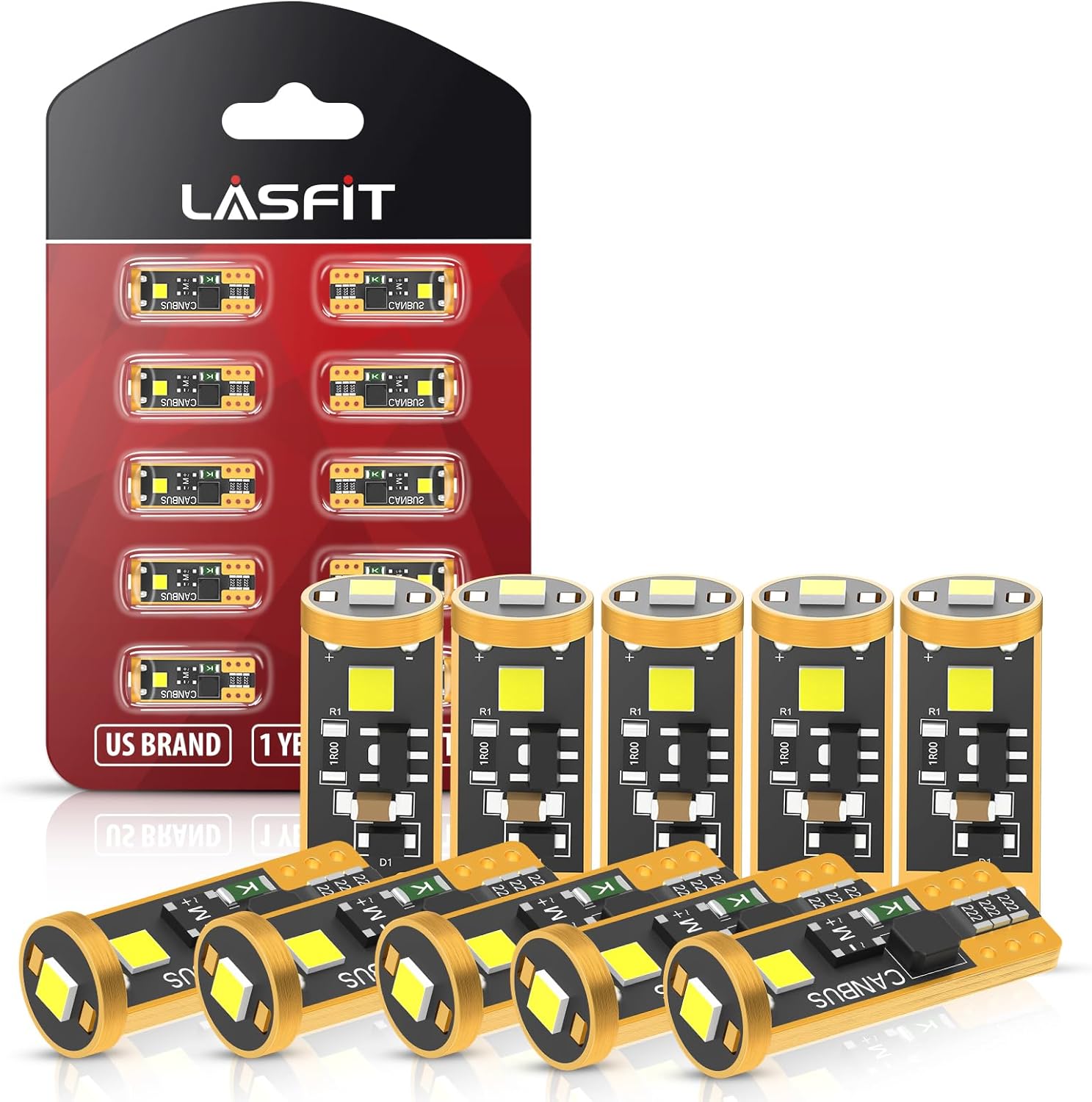 LASFIT 194 LED Bulb 6000K White, T10 168 2825 W5W LED Replacement Light Bulbs, For Dome Map Light, Door Light, Courtesy Light, License Plate Light, Trunk Light, Super Bright (Pack of 10)