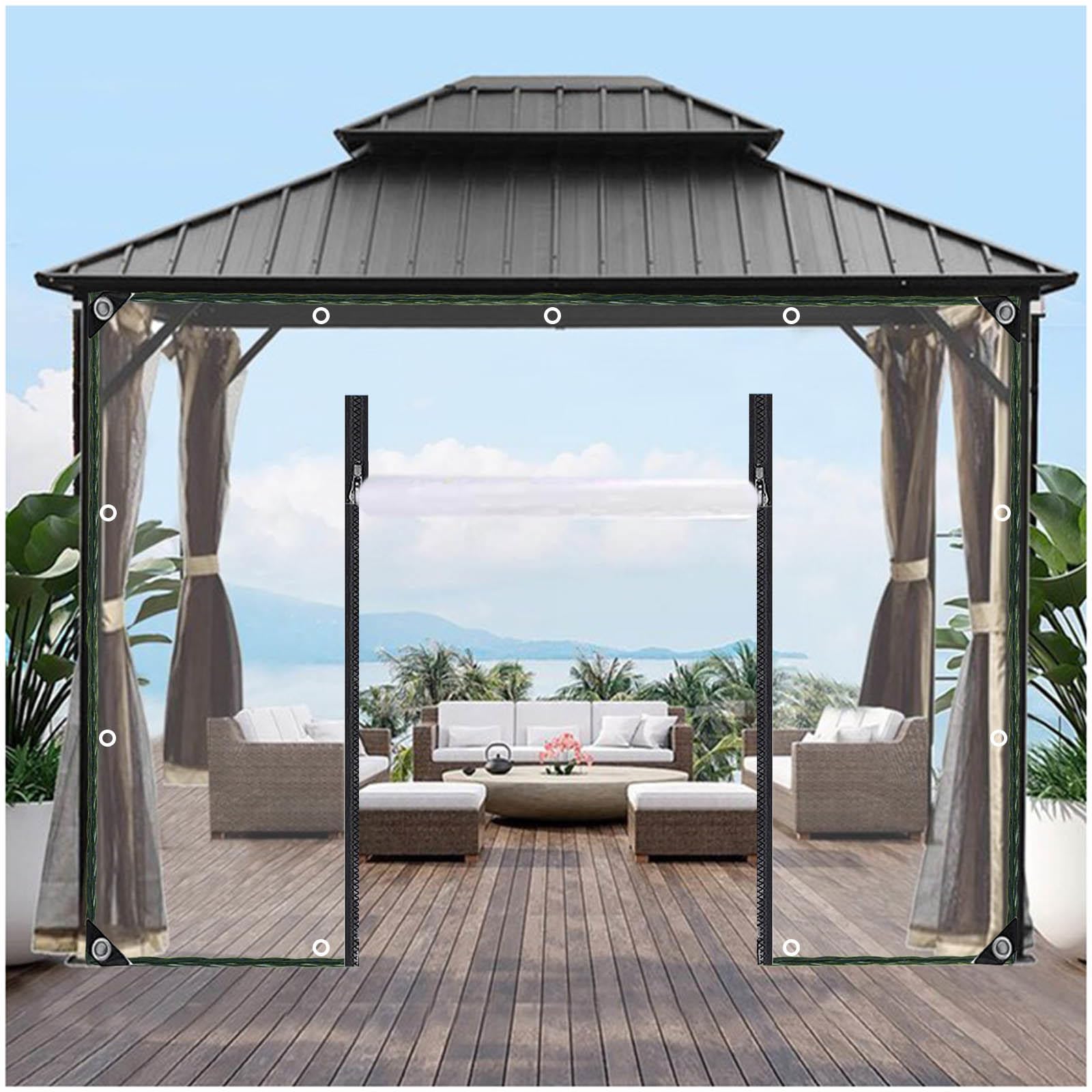 Xrdbfd Wxh Transparent Tarpaulin Outdoor Curtains, Pvc Clear Waterproof Tarpaulin Side Panels, Tarpaulin Curtains 1.5/2.8/3.2/4.5/6M, Protective Tarpaulin With Zipper Door,-5X2.5m/16.4 * 8.2Ft