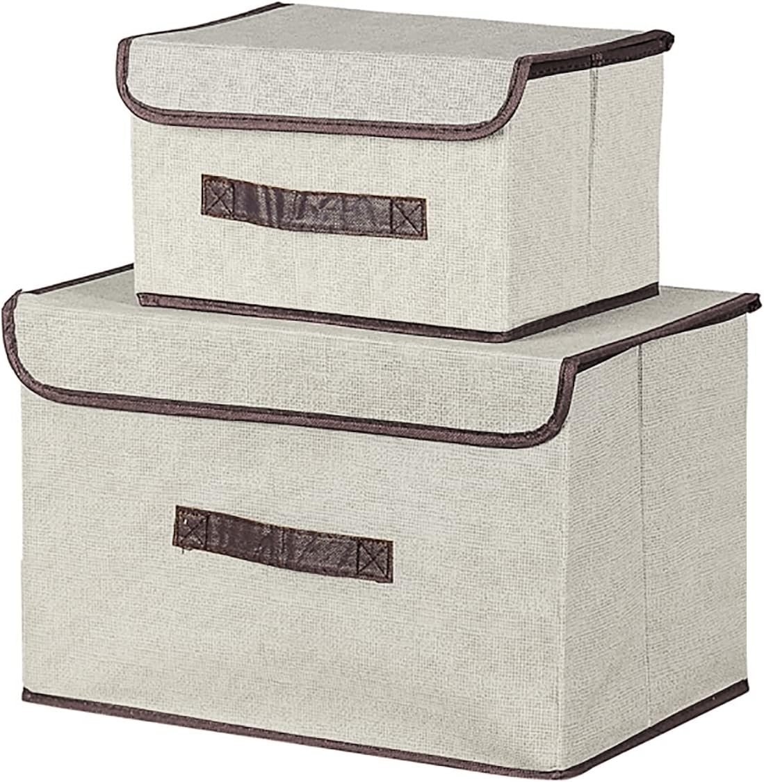 Yuechenggui Pack of 2 Foldable Fabric Storage Boxes with Lid (2 Sizes