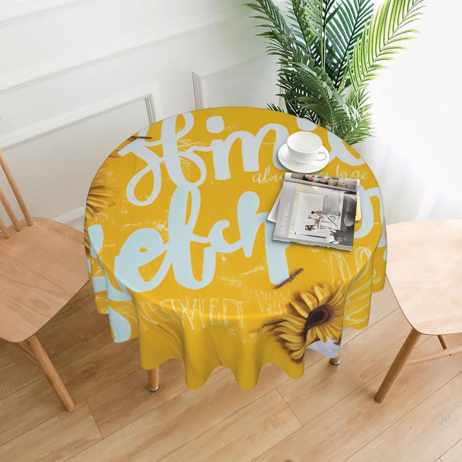 WPKJU Goodlooking Hello Sunshine Printed Round Tablecloth 60 in Water Resistant Table Cover Washable Table Cloth for Dining Tables