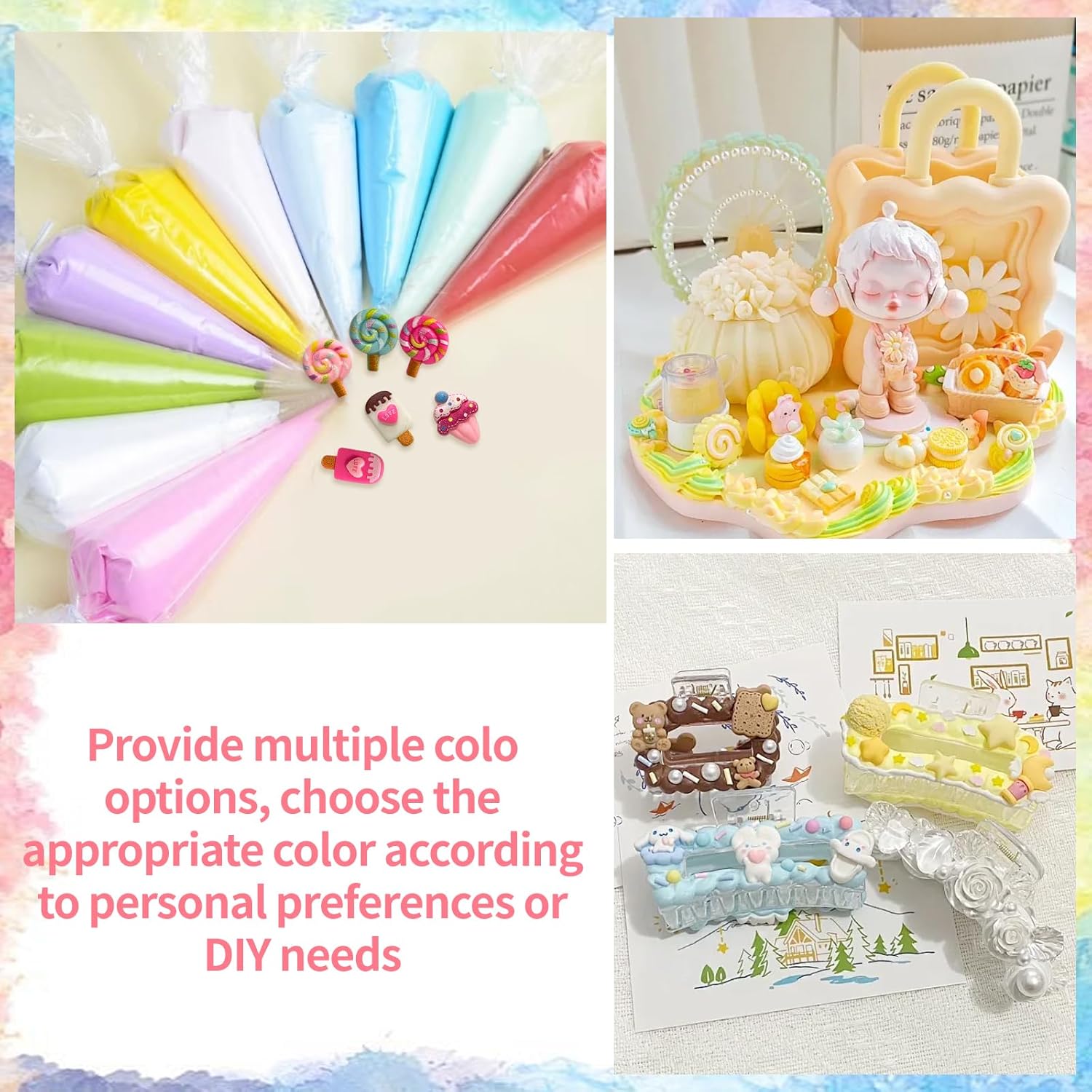 10Pcs 3.5Oz Decoden Cream Kit, Whipped Cream Glue, Deco Cream Equipped with Iron Nozzle, Suitable for DIY Crafts and Phone Case Decoration(Rainbow 10 Colors)