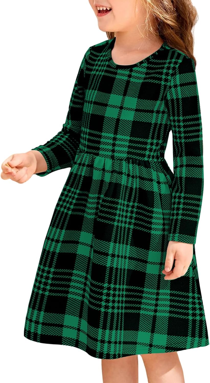 21KIDS Girls Fall Plaid Dress Long Sleeve Casual Midi Dresses with Pockets for Kids 6-14 Years - Image 2