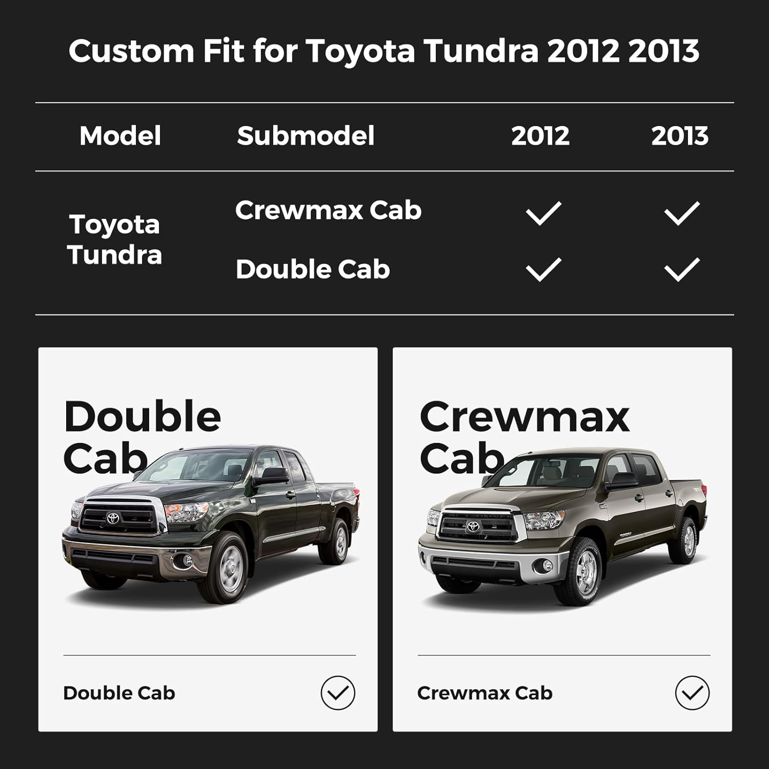 Floor Mats for Toyota Tundra: 2012 2013 CrewMax Cab & Double Cab,for Toyota Tundra Accessories, All Weather Car Accessories Front & 2nd Row Automotive Floor Mats for Trucks, Car Liner 3PCS Black - Image 3