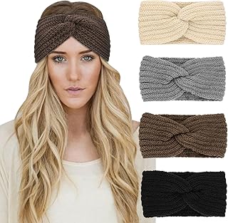 عصابة رأس لتدفئة الأذن في فصل الشتاء للنساء، 4 قطع من عصابات الرأس المحبوكة من الكروشيه من دريشو