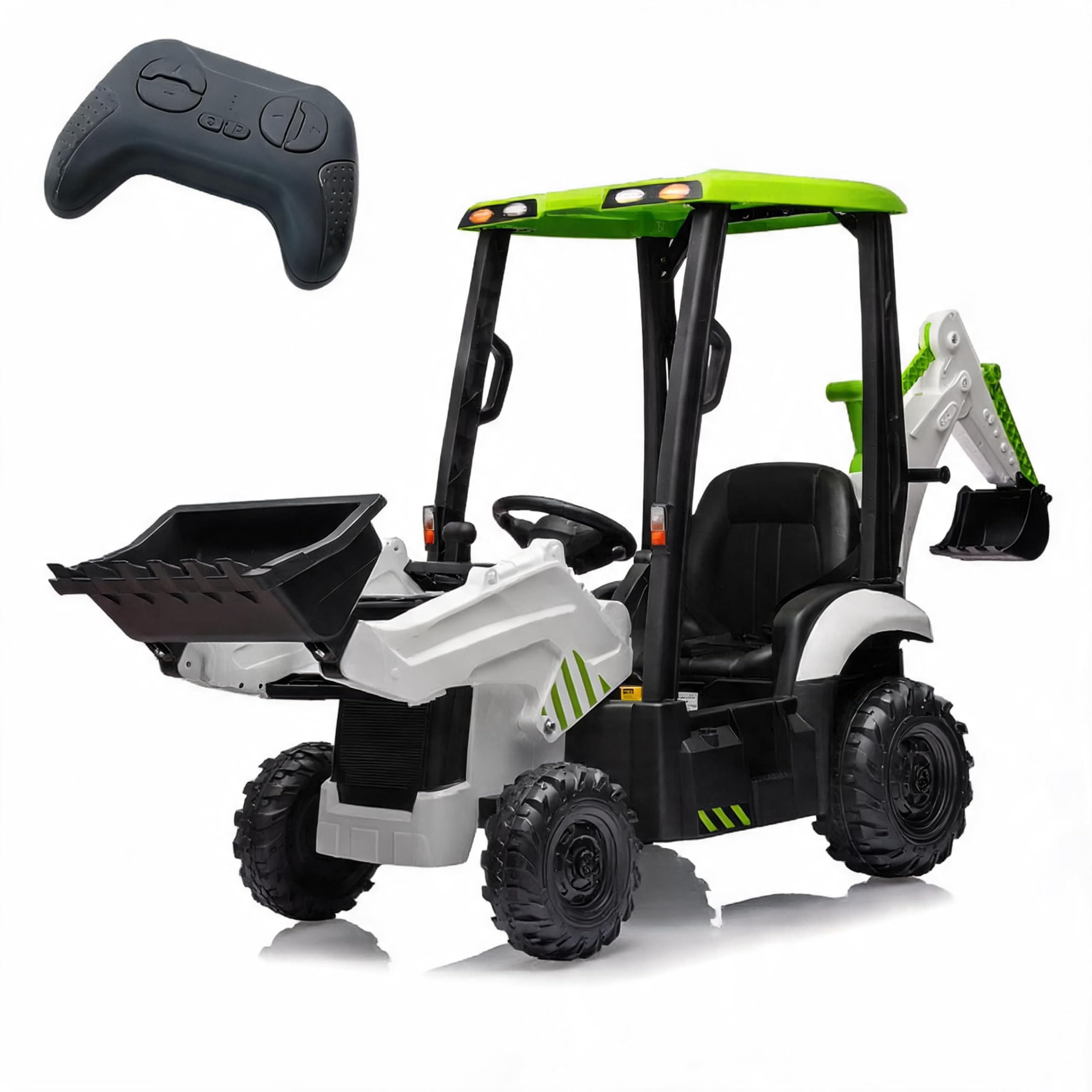 Garvee Kinder Elektrobagger 12V mit Frontlader, Bulldozer & abnehmbarem Zelt, Aufsitzbagger mit Fernbedienung, Hupe, 2-4 km/h, Elektro Baufahrzeuge, Elektrotraktor für Kinder ab 3 Jahren, Weiß