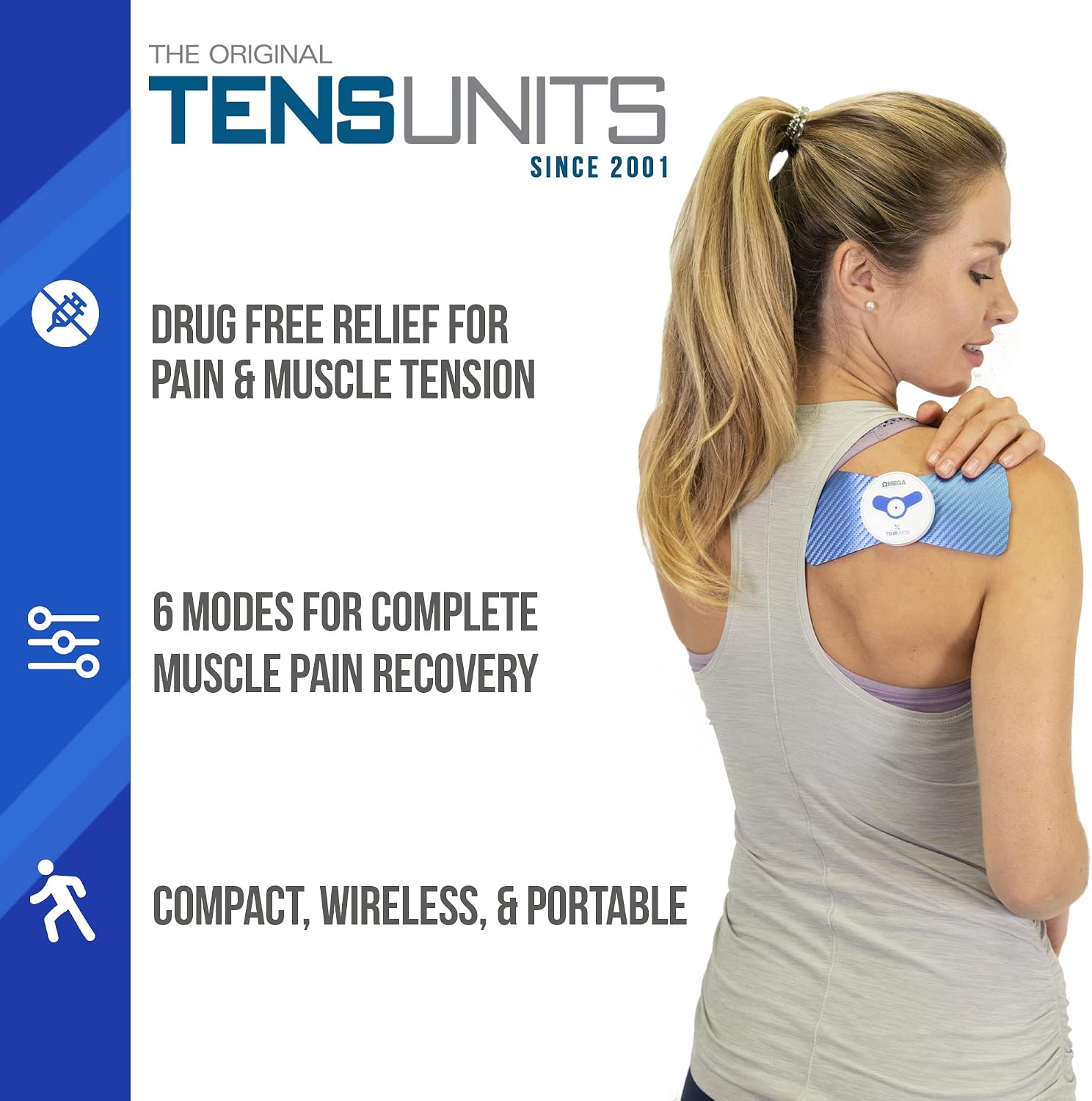 OMEGA Wireless TENS Unit Without Remote Accessories EMS Electronic Pulse Massager, 2 Ultra Back Pads Electrodes, Optional Lead Wires and Pads, Handheld Device, M