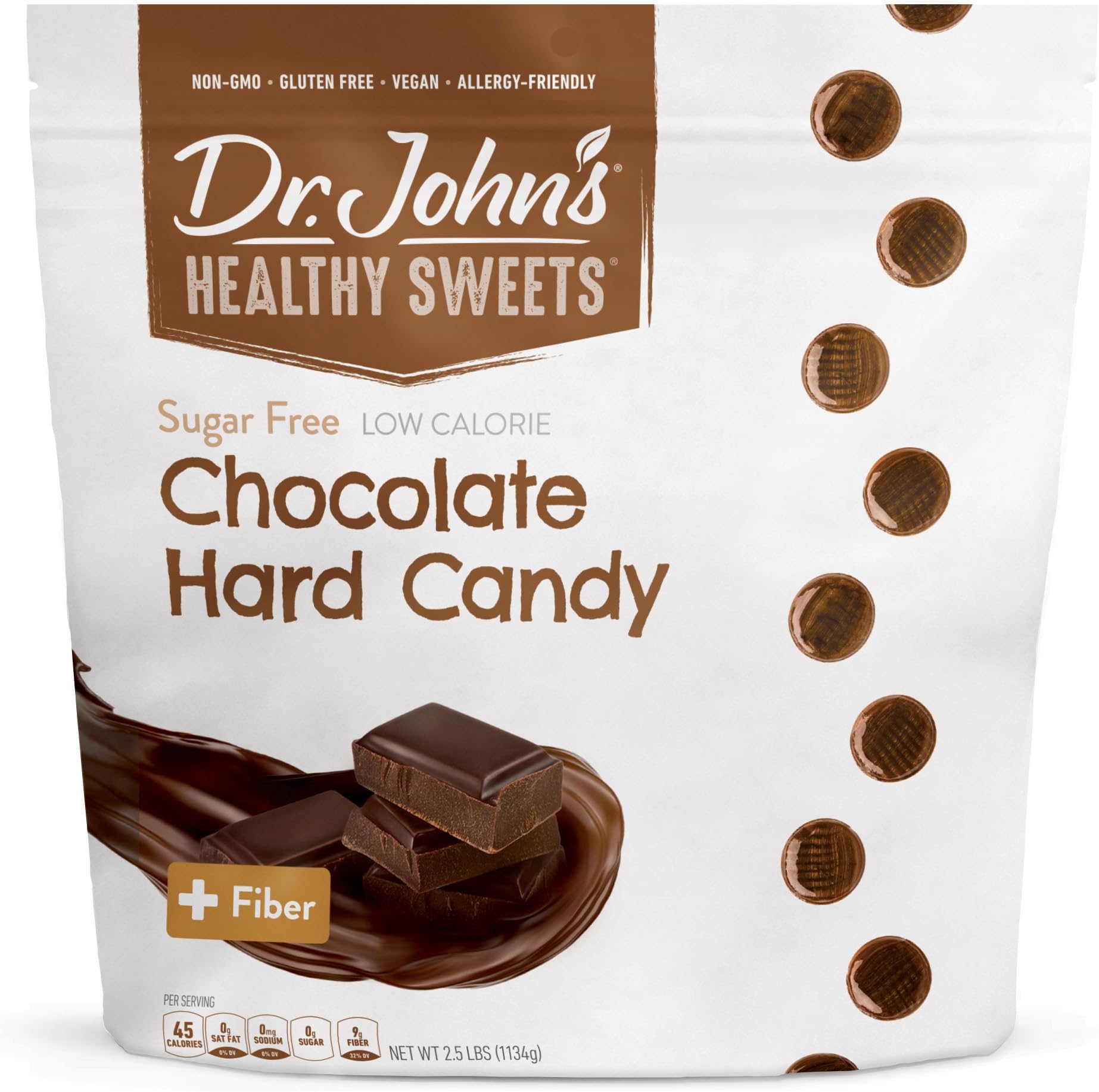 Dr. John’s Sugar Free Candy, Healthy Hard Candy with Zero Sugar, Low Calorie Snacks, Keto Friendly, Vegan, Gluten Free, Chocolate Flavor, 252 Count, 2.5 LB