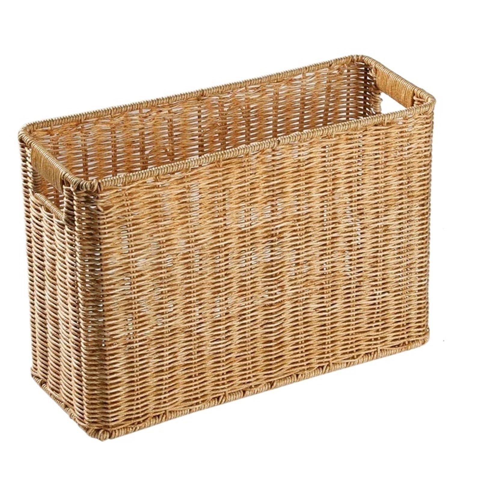 wicker basket storage Hand-Woven Storage Basket Grass Woven Box Sundries Magazine Desktop Organizer(Color2)