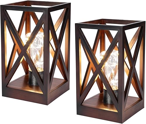 Miniatura 10 de WINGBO Paquete de 2 lámparas de mesa retro alimentadas por batería, lámparas de escritorio inalámbricas a pilas, juego de lámparas portátiles para