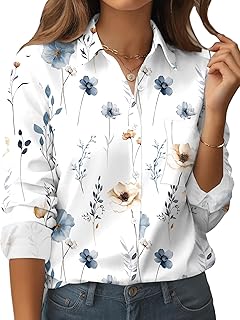 Womens Button Down Shirt Long Sleeve Blouse Business Work Tops Dressy Ca...