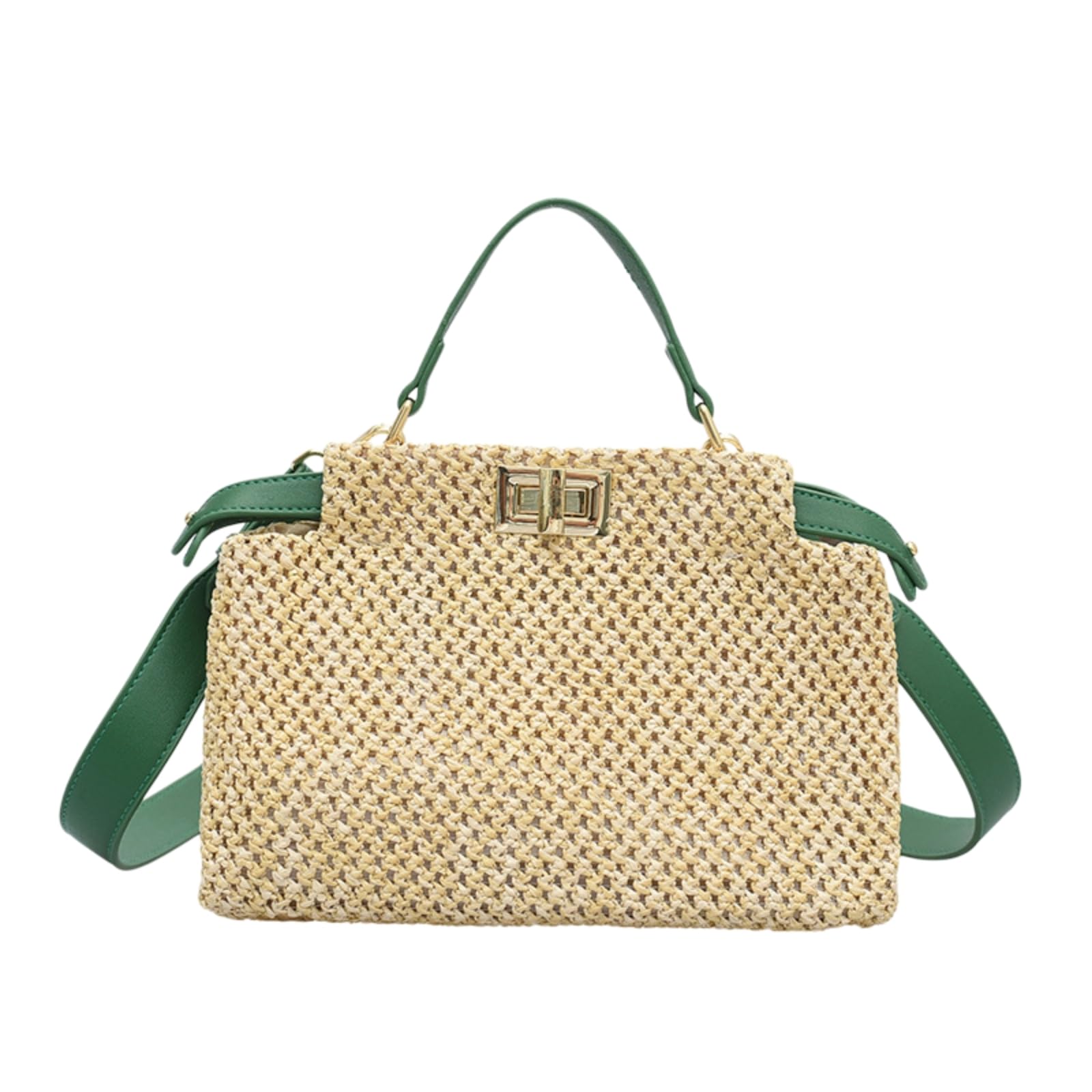 Strandtasche Crossbody Taschen Für Frauen Bohemian Gewebt Strohtasche Schultertasche Handtasche-Green Shoulder Bag