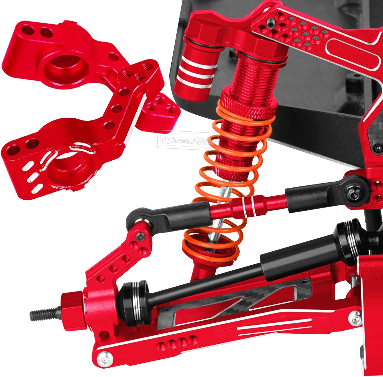 RC Caster Block Set Upgrades Part for 1/10 2WD Slash/Rustler/Stampede 2WD/Bandit 2WD VXL,Aluminium Left Right Caster Blocks,Front Steering Block,Rear Stub Axle Carriers,Red